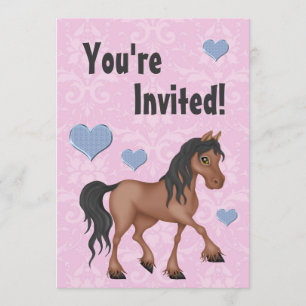 Convite de Aniversário Damasko com Cavalo Rosa e A