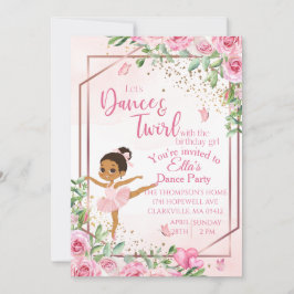 Convite de aniversário dança de bailarina rosa aqu