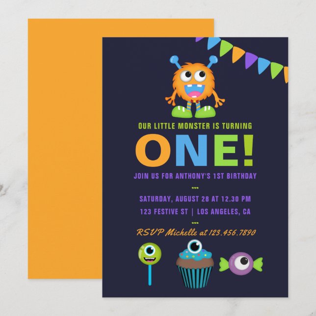Convite de Aniversário de 1º Aniversário do Pequen (Frente/Verso)