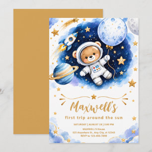 Convite de Aniversário de 1º Ano Astronauta Espaço