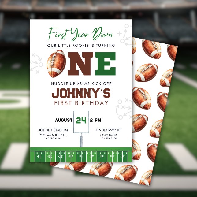 Convite de Aniversário de 1º Ano de Futebol (Football First Year Down 1st Birthday Invitation)