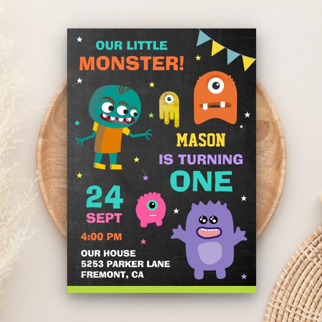 Convite de Aniversário de 1º Ano Little Monster (Criador carregado)