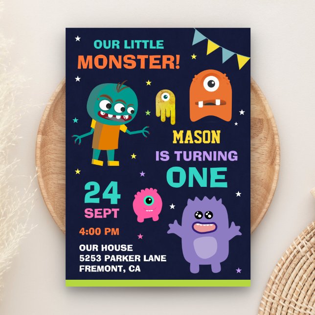 Convite de Aniversário de 1º Ano Little Monster (Criador carregado)