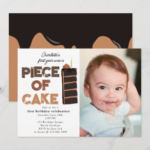 Convite de Aniversário de 1º Bolo de Chocolate Fot