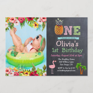 Convite de Aniversário de 1º Primeiro Ano Aloha Lu