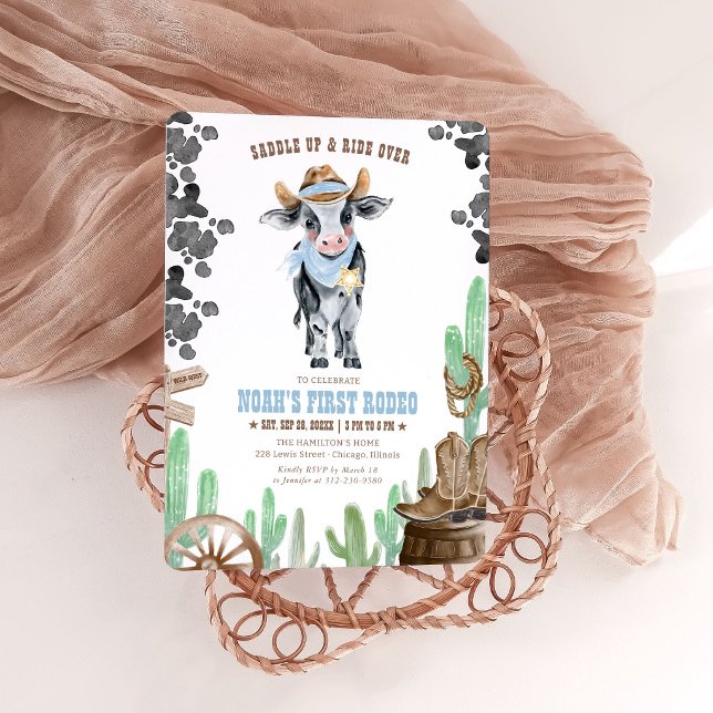 Convite de Aniversário de 1º Rodeio Azul Menino Va (Criador carregado)