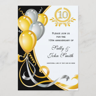Convite de Aniversário de 10º Aniversário Ouro e P