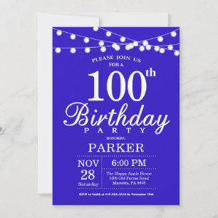 Convite de Aniversário de 100 anos Azul Real