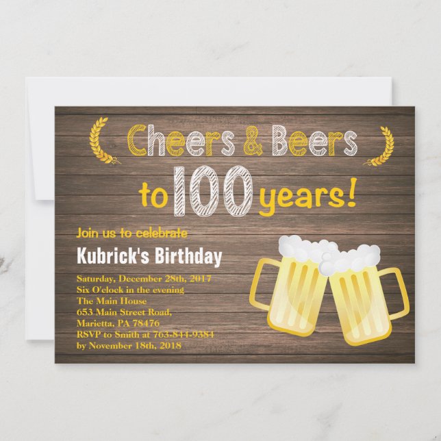 Convite de Aniversário de 100 anos Cheers e Beers  (Frente)