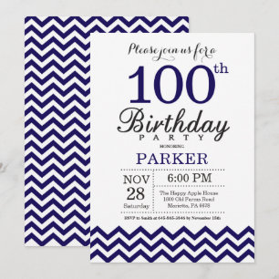 Convite de Aniversário de 100 anos Chevron Azul Ma
