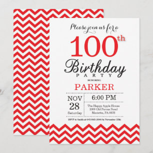 Convite de Aniversário de 100 anos Chevron Vermelh