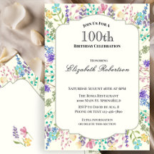Convite de Aniversário de 100 anos com Floral Colo