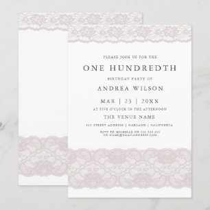 Convite de Aniversário de 100 anos com Renda Rosa 