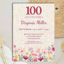 Convite de Aniversário de 100 Anos Elegante com Fl