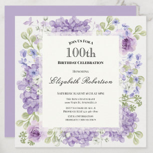 Convite de Aniversário de 100 anos Elegante Flores