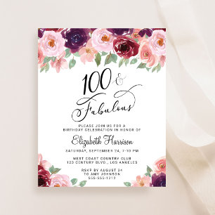 Convite de Aniversário de 100 Anos Festa Floral El
