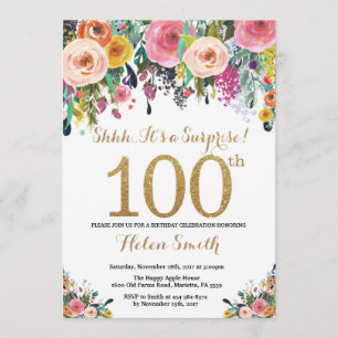 Convite de Aniversário de 100 anos Floral Surpresa