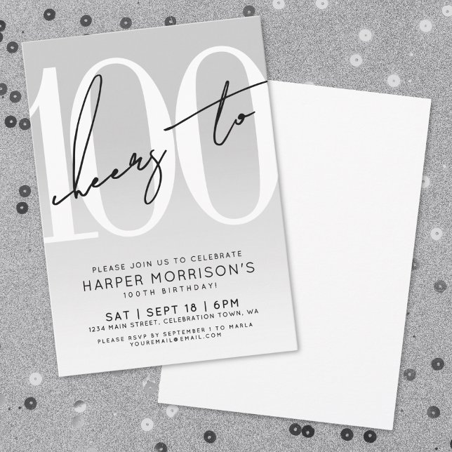 Convite de Aniversário de 100 Anos Moderno (Modern 100th Birthday Party Invitation)