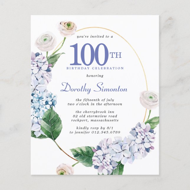 Convite de Aniversário de 100 anos Rosa Hortênsia  (Frente)