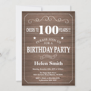 Convite de Aniversário de 100 anos Rústico
