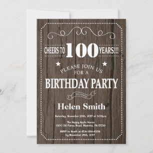 Convite de Aniversário de 100 anos Rústico