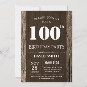 Convite de Aniversário de 100 anos Rústico Madeira