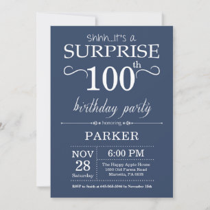 Convite de Aniversário de 100 anos Surpresa Azul