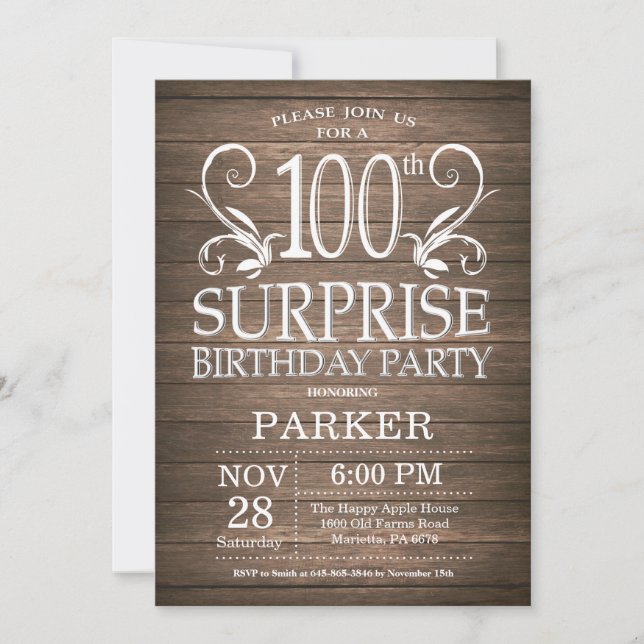 Convite de Aniversário de 100 anos Surpresa Madeir (Frente)