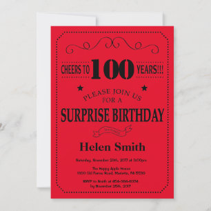 Convite de Aniversário de 100 anos Surpresa Preto