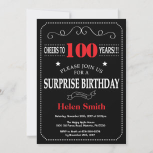 Convite de Aniversário de 100 anos Surpresa Vermel
