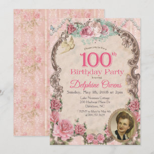 Convite de Aniversário de 100 anos Vintage Centená