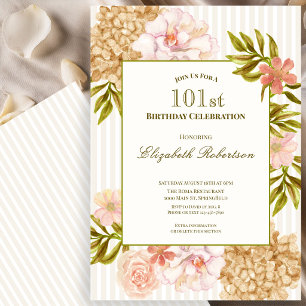 Convite de Aniversário de 101 Anos com Flores de O