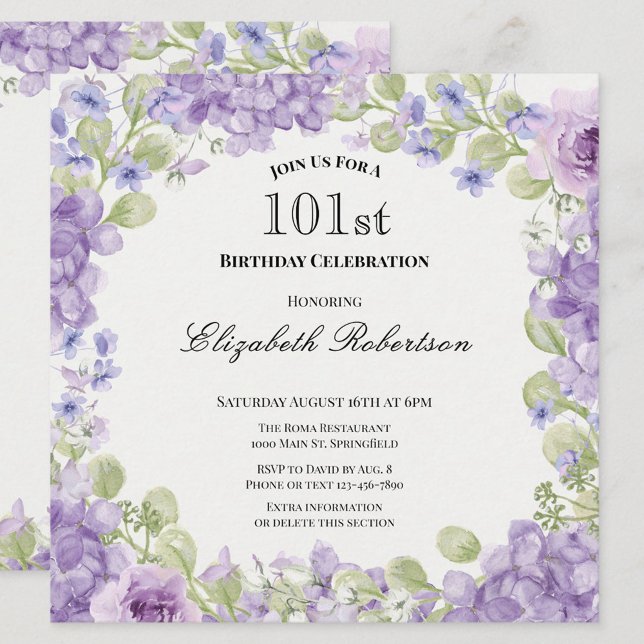 Convite de Aniversário de 101 anos Elegante Floral (Criador carregado)