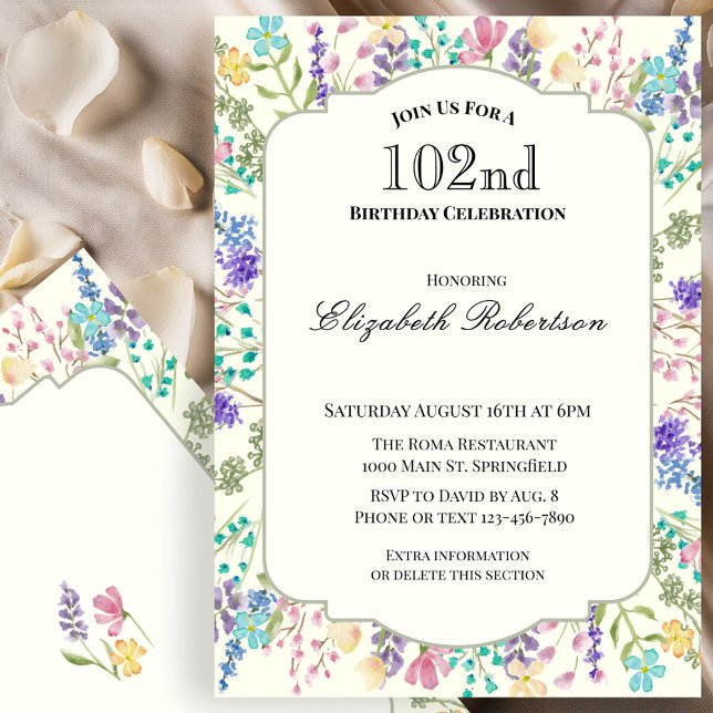 Convite de Aniversário de 102 Anos Floral Colorido (Criador carregado)