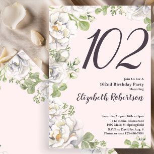 Convite de Aniversário de 102 Anos Rosa Floral Peô