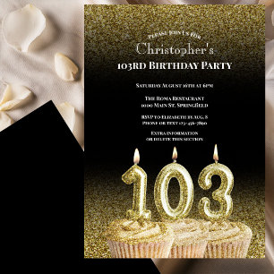 Convite de Aniversário de 103 anos Preto e Dourado