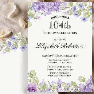 Convite de Aniversário de 104 Anos Elegante Floral