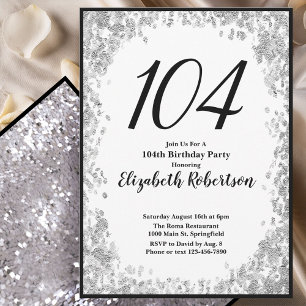 Convite de Aniversário de 104 anos Elegante Prata