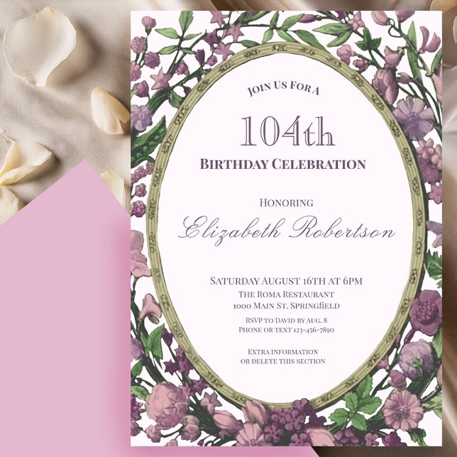 Convite de Aniversário de 104 Anos Feminino com Bo (Criador carregado)