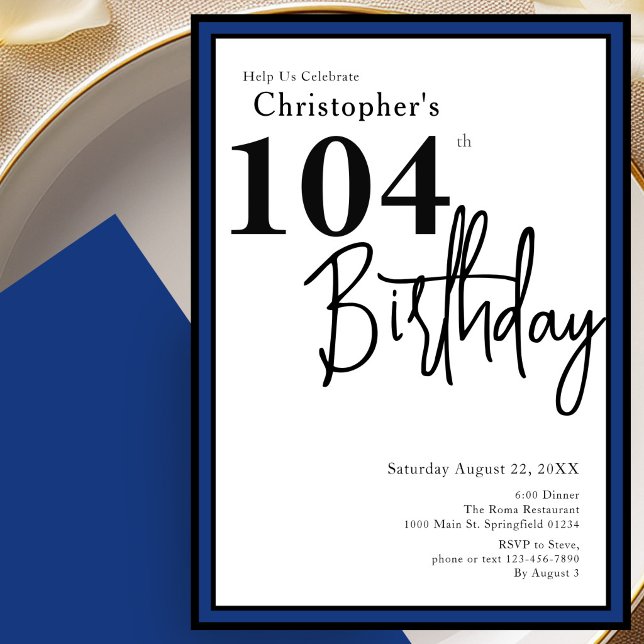 Convite de Aniversário de 104 Anos Moderno Azul El (Criador carregado)