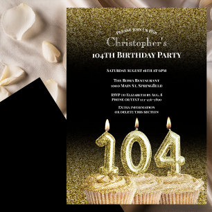 Convite de Aniversário de 104 anos Preto e Dourado