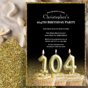 Convite de Aniversário de 104 anos Preto e Dourado
