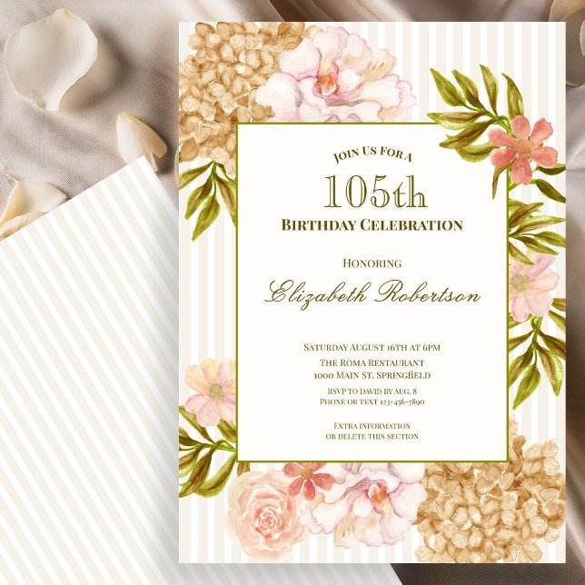 Convite de Aniversário de 105 anos com Flores de O (Criador carregado)