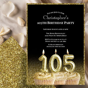Convite de Aniversário de 105 anos Preto e Dourado