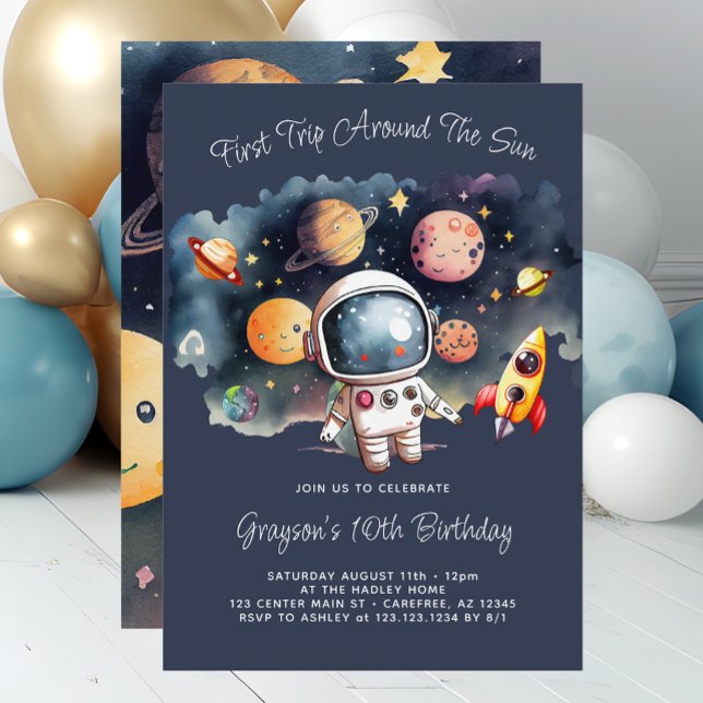 Convite de Aniversário de 10 anos Azul Planetas Es (Criador carregado)