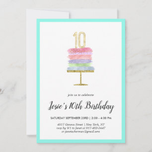 Convite de Aniversário de 10 anos   Bolo Arco-íris