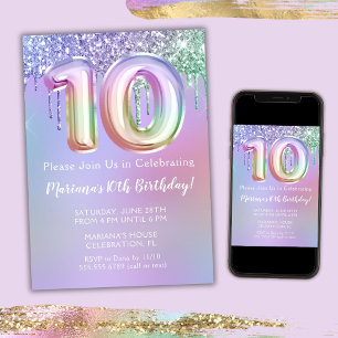 Convite de Aniversário de 10 anos com Brilho Roxo 