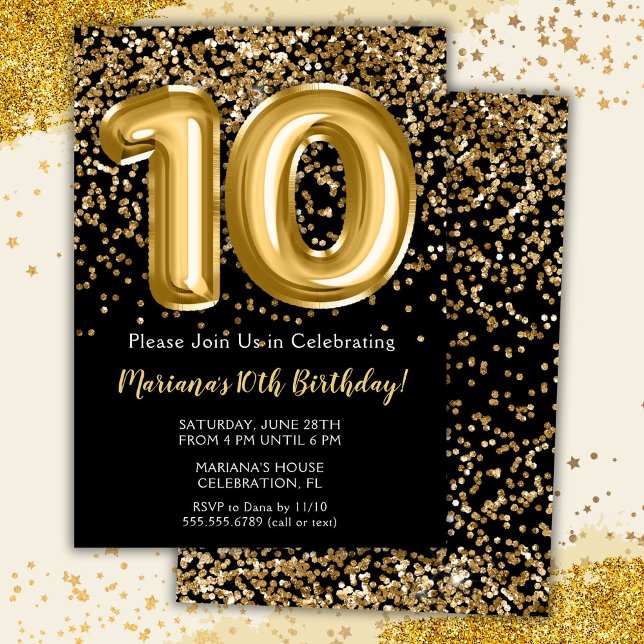 Convite de Aniversário de 10 Anos da Menina Black  (Criador carregado)