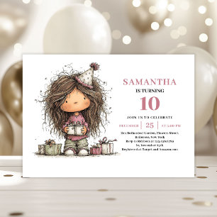 Convite de Aniversário de 10 anos da Menina Cute W
