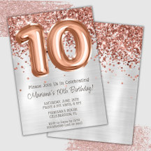 Convite de Aniversário de 10 anos em Rose Gold Pra